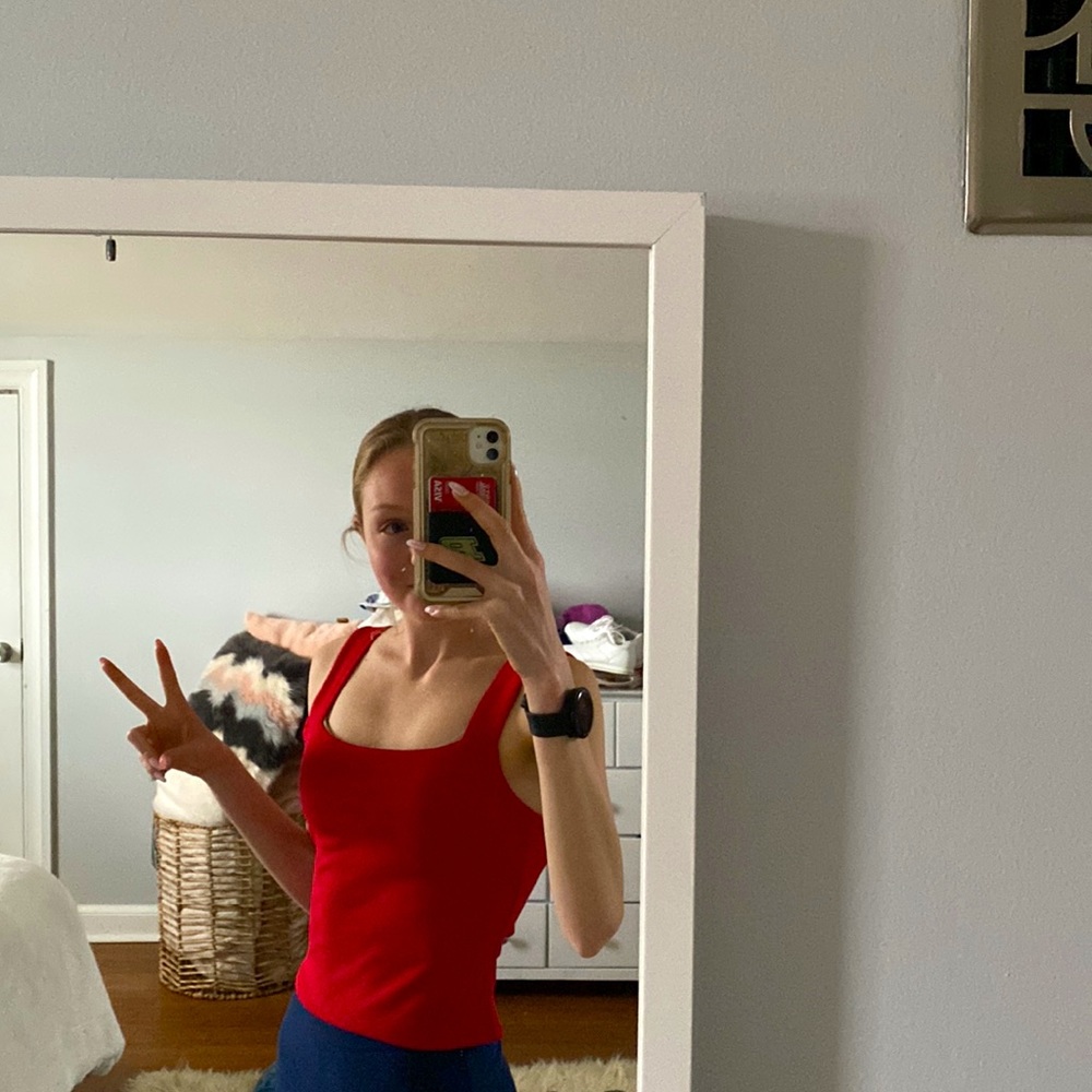 Red tank top, square neck line, size small